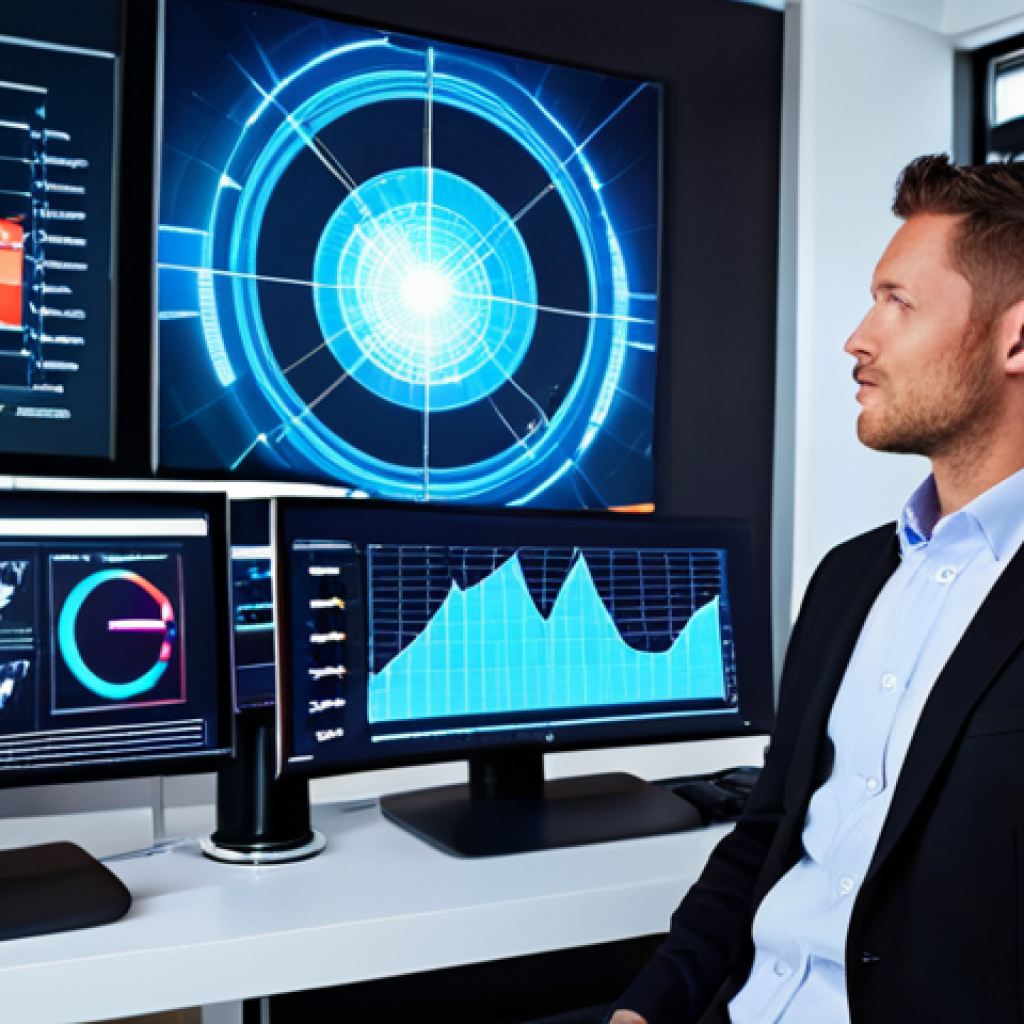 **Prompt:** A confident, diverse insurance broker in a high-tech office, surrounded by glowing holographic financial graphs, data visualizations, and subtle AI elements. The scene emphasizes the digital transformation of the insurance industry, showcasing performance-based incentives and value-based compensation models. The broker is focused and professional, representing innovation and a forward-thinking approach. Modern, sleek design with vibrant digital light effects.