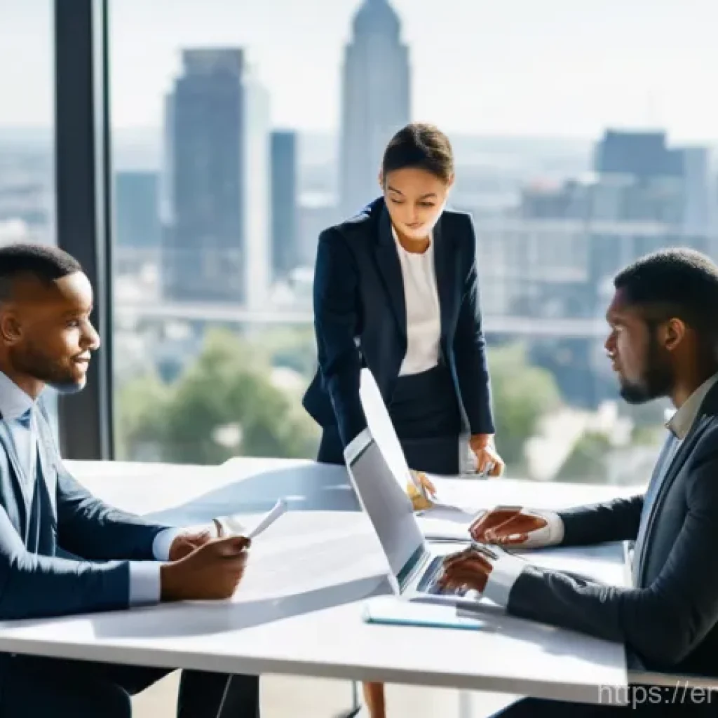 보험중개사와 관련된 팀워크 성공 사례 - **Prompt:** A diverse team of insurance professionals, dressed in smart business attire (blazers, dr...