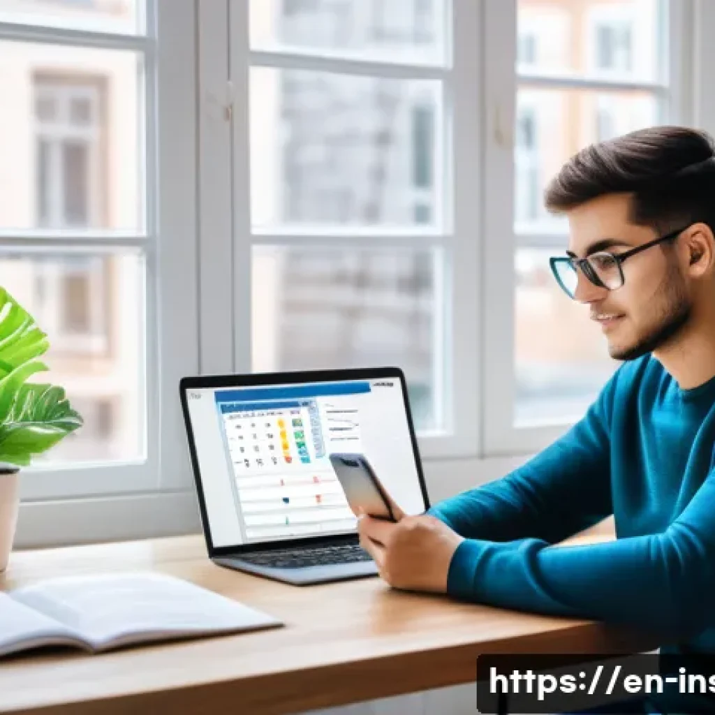 보험중개사 시험 준비 시 유용한 앱 추천 - A modern, bright study environment featuring a young adult using a smartphone app displaying a custo...