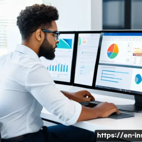 Home 33 보험중개사 업무 개선 사례 공유 - A modern insurance broker’s office scene showing a diverse professional using a sleek laptop with wo...