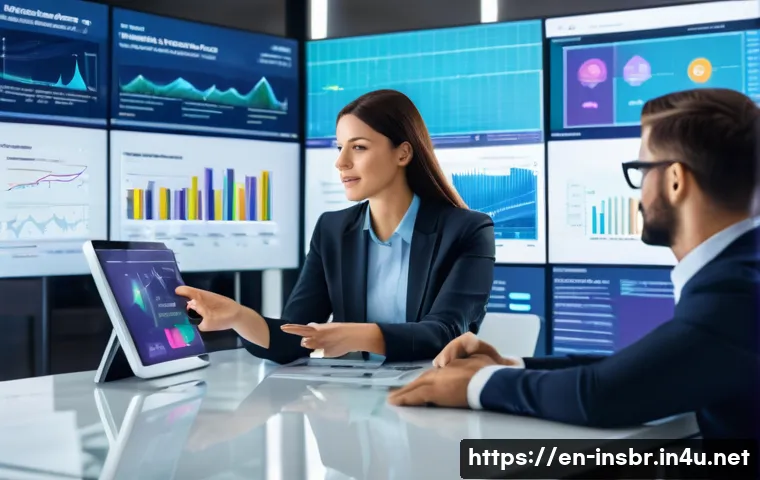 보험중개사와 재보험 산업 동향 - A modern insurance brokerage office scene showing diverse professionals collaborating around a large...