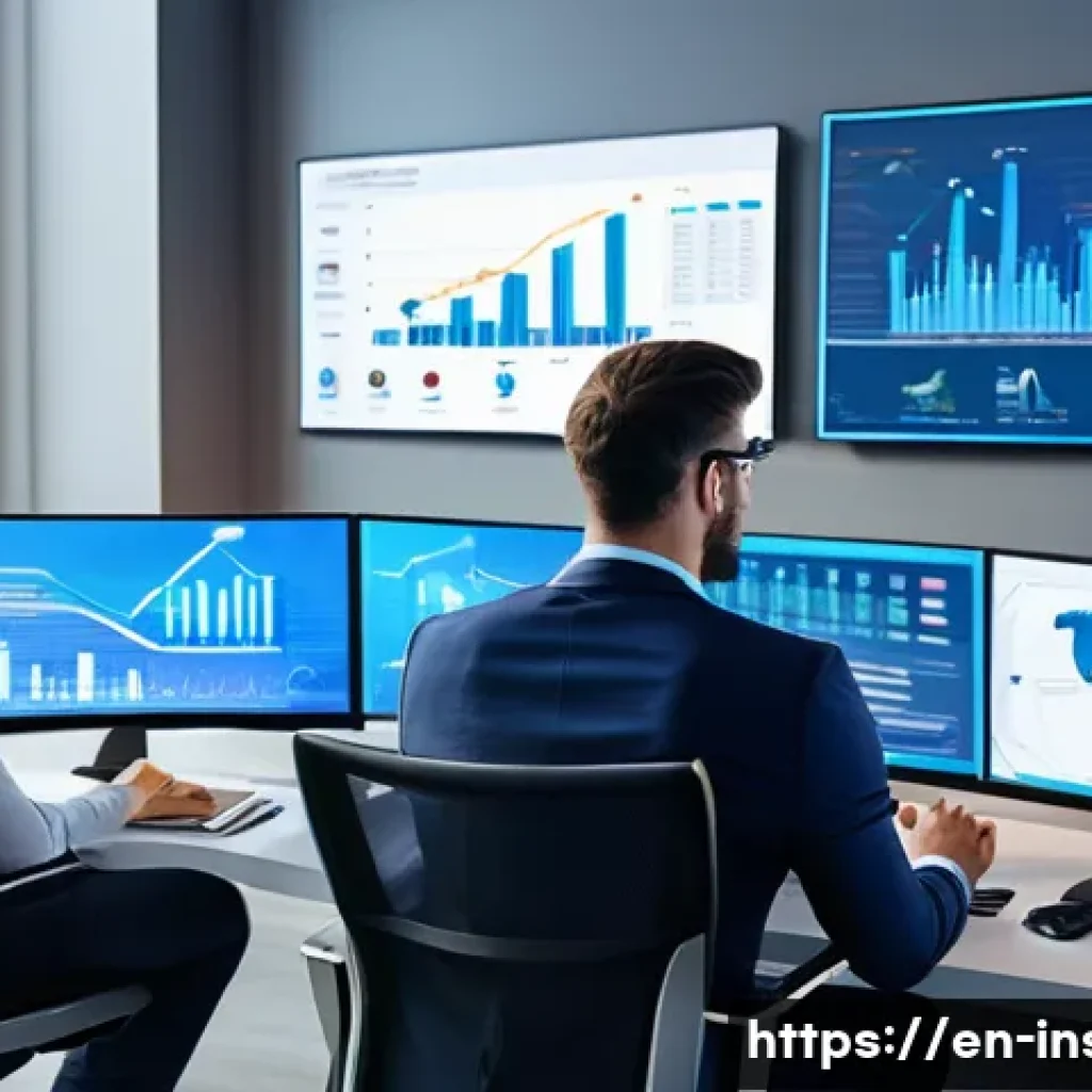 보험중개사와 관련된 최신 산업 트렌드 - A modern insurance brokerage office scene showing a diverse group of professional brokers using adva...