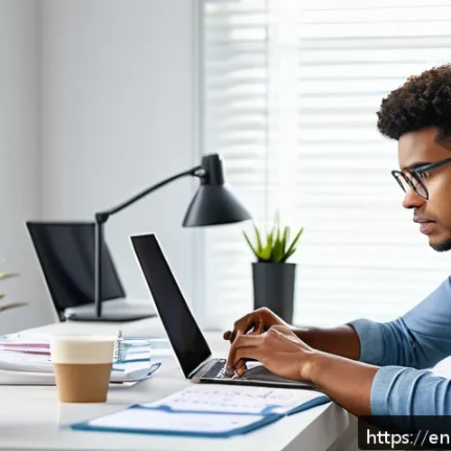 보험중개사 시험 중 실수 줄이는 법 - A focused young professional sitting at a clean desk in a bright, modern home office, wearing smart ...
